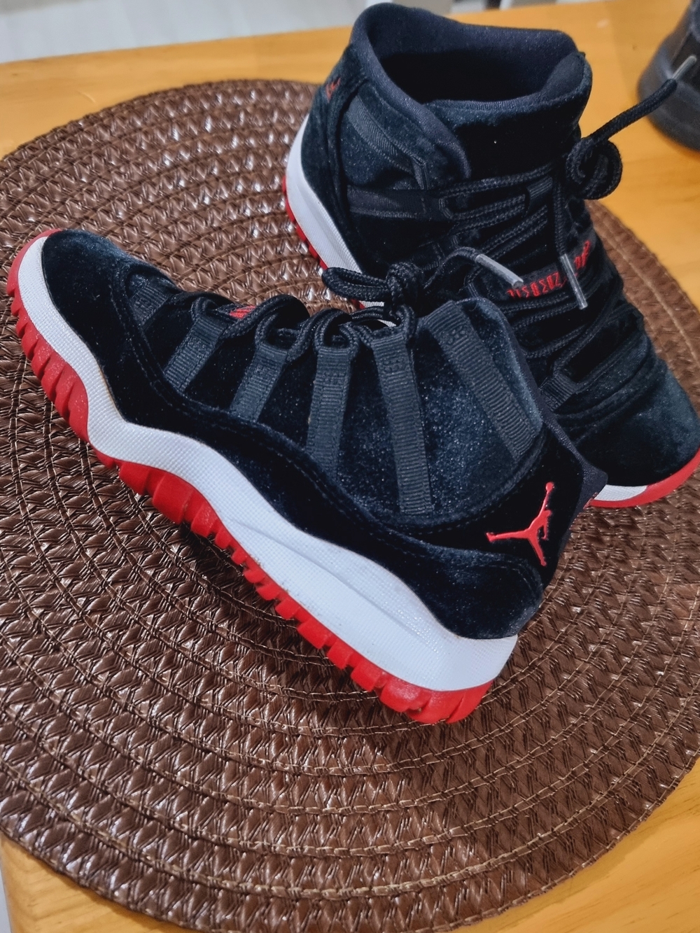 Jordan Kids' Retro 11 Black and Red High-Top Basketball Shoes